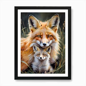 Fox Mother And Cute Little Cub Art Print