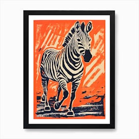 Zebra, Woodblock Animal  Drawing 3 Art Print