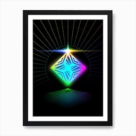 Neon Geometric Glyph in Candy Blue and Pink with Rainbow Sparkle on Black n.0109 Art Print