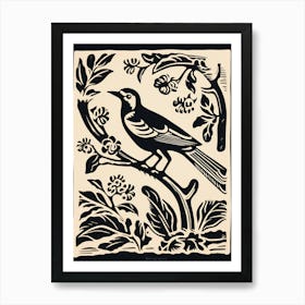 B&W Bird Linocut Magpie 5 Art Print