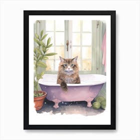 Laperm Cat In Bathtub Botanical Bathroom 2 Art Print