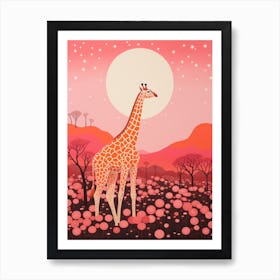 Giraffe With Trees In The Background Pink & Mustard 4 Art Print