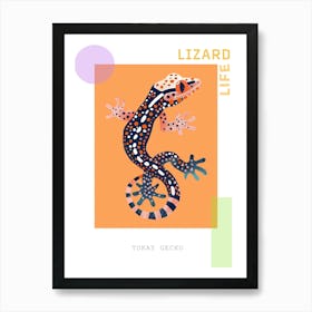 Coral Tokay Gecko Abstract Modern Illustration 3 Poster Art Print