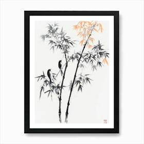 Traditional Chinese Painting Bamboo And Birds 1 Art Print