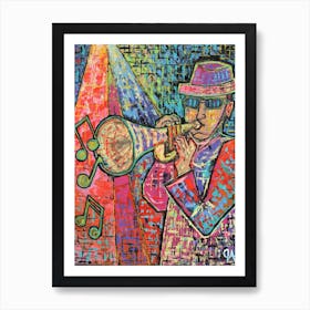 Textured Musical Colored Scene Of A Man Playing A Trumpet Art Print