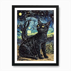 Starry Night Cat 3 Art Print