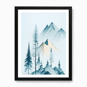 Mountain And Forest In Minimalist Watercolor Vertical Composition 169 Art Print