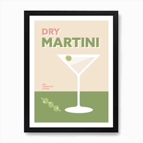 Martini Cocktail Colourful Green And Pink Wall Art Print