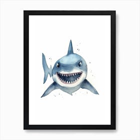 Cartoon Watercolour Tiger Shark Kids Nursery 2 Art Print