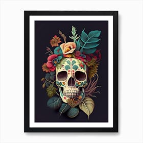 Sugar Skull Day Of The Dead Inspired Skull 2 Botanical Art Print