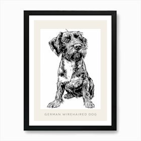 German Wirehaired Dog Line Sketch 2 Poster Art Print