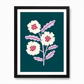 Flowers Bouquet On A Green Background Simple Art Print