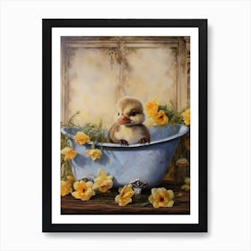 Duckling In The Bath Floral Painting 3 Art Print