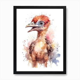 Utahraptor Cute Dinosaur Watercolour 3 Art Print