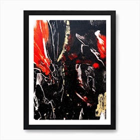 Black Red Botanical Abstract Painting Art Print