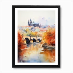 Prague Czech Republic In Autumn Fall, Watercolour 3 Art Print