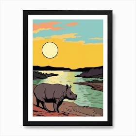 Rhino In The Sunset 1 Art Print