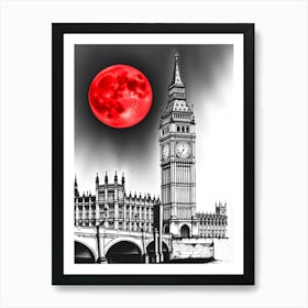 Big Ben And Red Moon Art Print