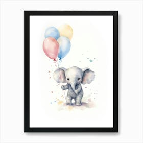 Elephant Painting With Balloons Watercolour 3  Art Print