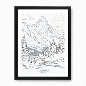 Zugspitze Germany Color Line Drawing Drawing 6 Poster Art Print