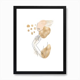 Minimal Line Art Gold Girl  Poster