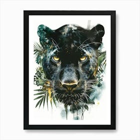 Double Exposure Realistic Black Panther With Jungle 16 Art Print