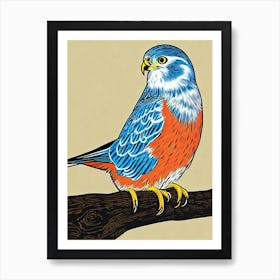 American Kestrel Linocut Bird Art Print