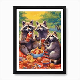 Raccoon Family Picnic Pop Art 1 Art Print