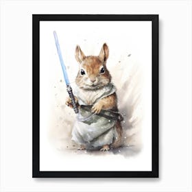 Baby Squirrel As A Jedi Watercolour 3 Art Print