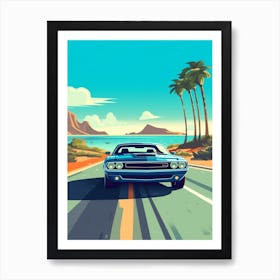 A Dodge Challenger In Causeway Coastal Route Illustration 3 Art Print