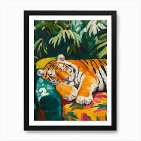 Oil Painting Tiger Sleeping 4 Art Print