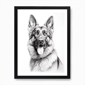 German Shepherd Dog, Line Drawing 2 Art Print