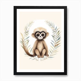 Watercolour Jungle Animal Baby Gibbon 3 Art Print