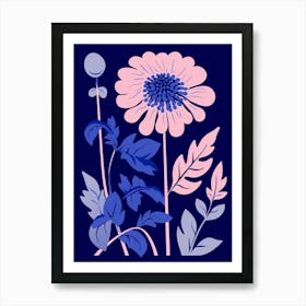 Blue Flower Illustration Chrysanthemum 3 Art Print