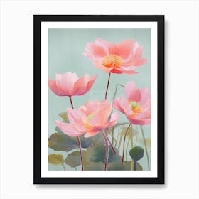Lotus Flowers Acrylic Painting In Pastel Colours 3 Art Print