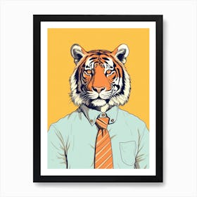 Tiger Illustrations Wearing A Smart Shirt 1 Art Print