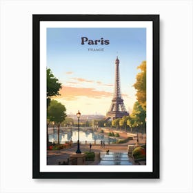 Paris France Sunset Travel Illustration Art Print