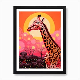 Giraffe At Sunset Pink & Orange 1 Art Print