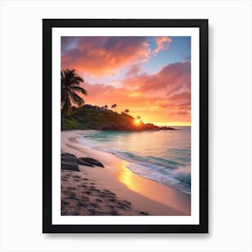 Galley Bay Beach Antigua With The Sun Setting Behind 3 Art Print