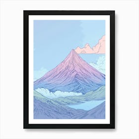 Mount Katahdin Usa Color Line Drawing (3) Art Print