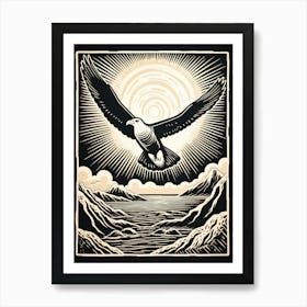 B&W Bird Linocut Albatross 1 Art Print