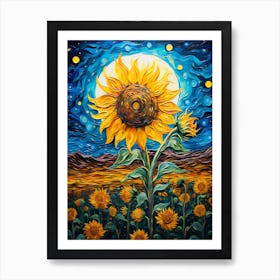 Cat Sunflowers 5 Art Print