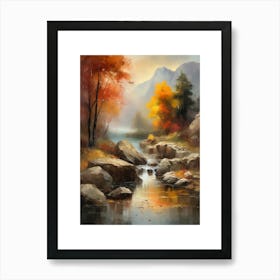 Autumn Lake,Forest Lake, Vintage Oil Painting, Farmhouse Wall Decorations, Antique Landscape, Vintage Landscape Oil Painting.9 1 Art Print