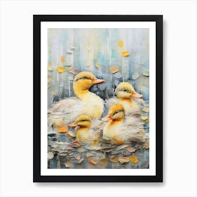 Ducklings Swimming Mixed Media Collage 3 Art Print