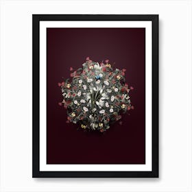 Vintage Brimeura Flower Wreath on Wine Red n.1859 Art Print