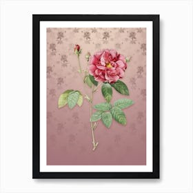 Vintage French Rose Botanical on Dusty Pink Pattern n.0890 Art Print