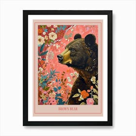 Floral Animal Painting Brown Bear 2 Poster Art Print