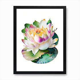 Blooming Lotus Flower In Pond Decoupage 4 Art Print