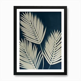 Blue cyanotype palm leaves Art Print
