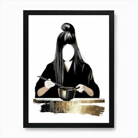 Asian Woman With Chopsticks Art Print